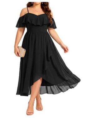 Plus Size Chiffon Off Shoulder High Low Formal Maxi Dress